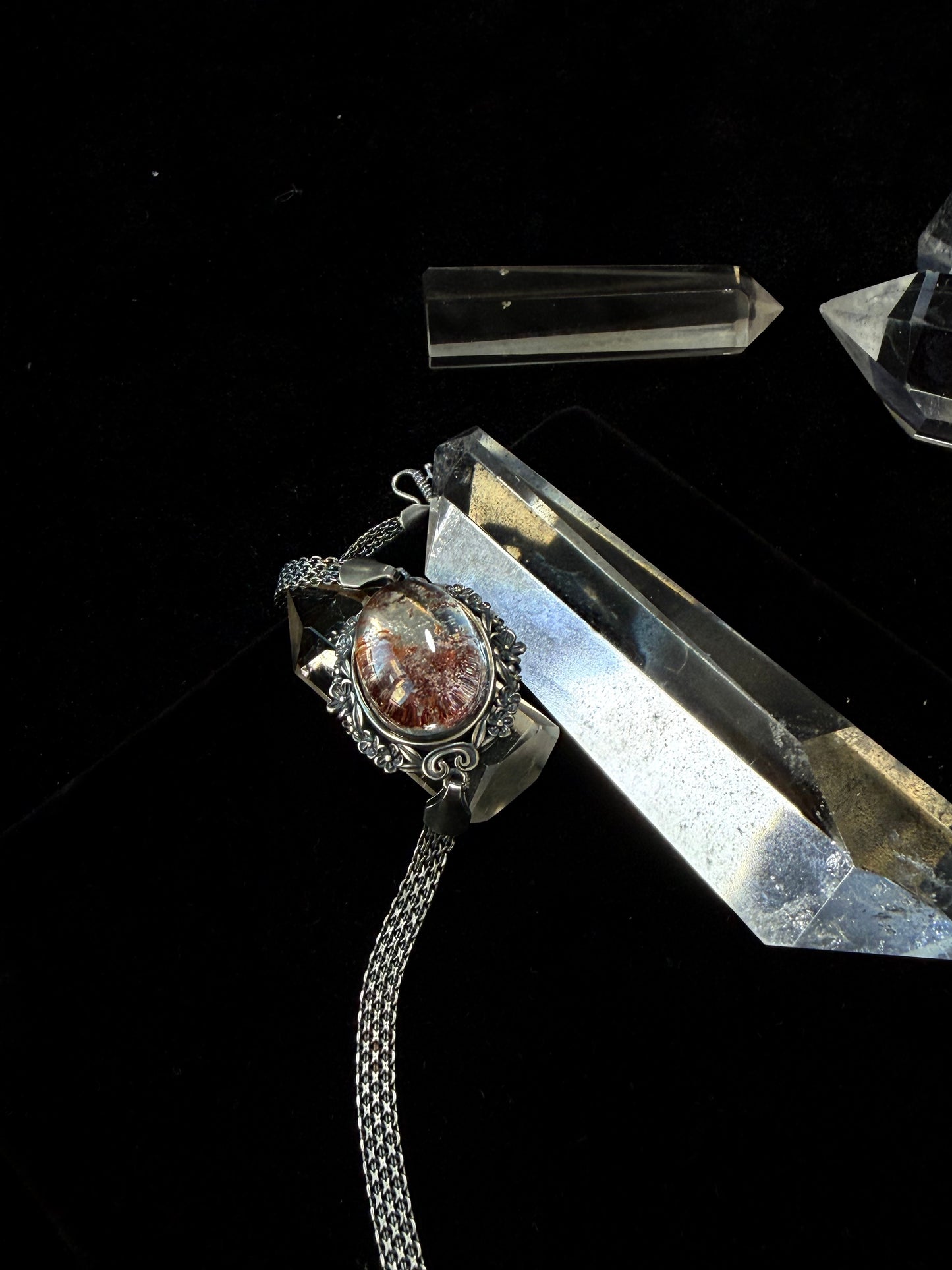 Adjustable Silver‑Set Phantom Quartz Bracelet