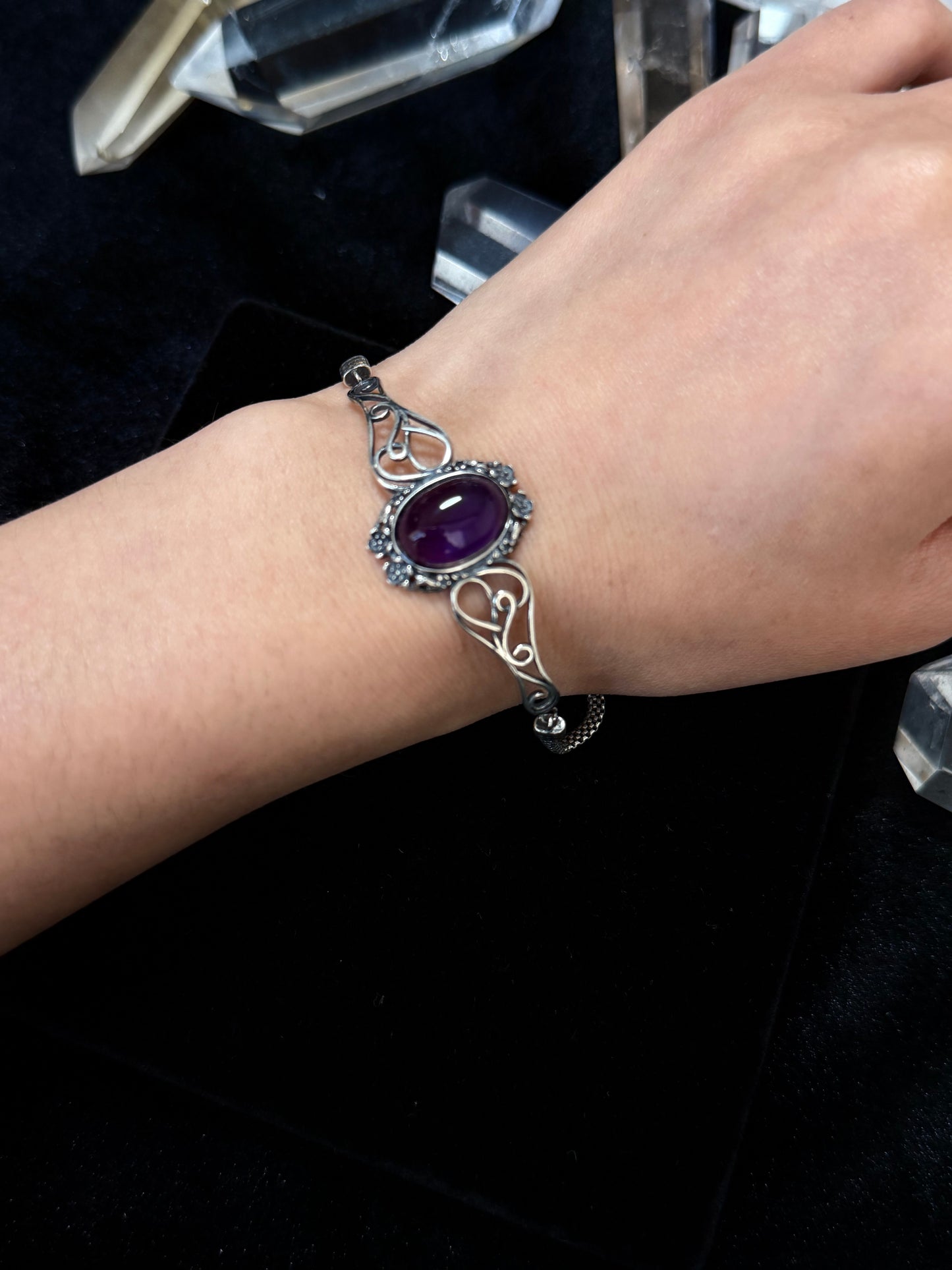 Adjustable Silver Inlaid Amethyst Bracelet
