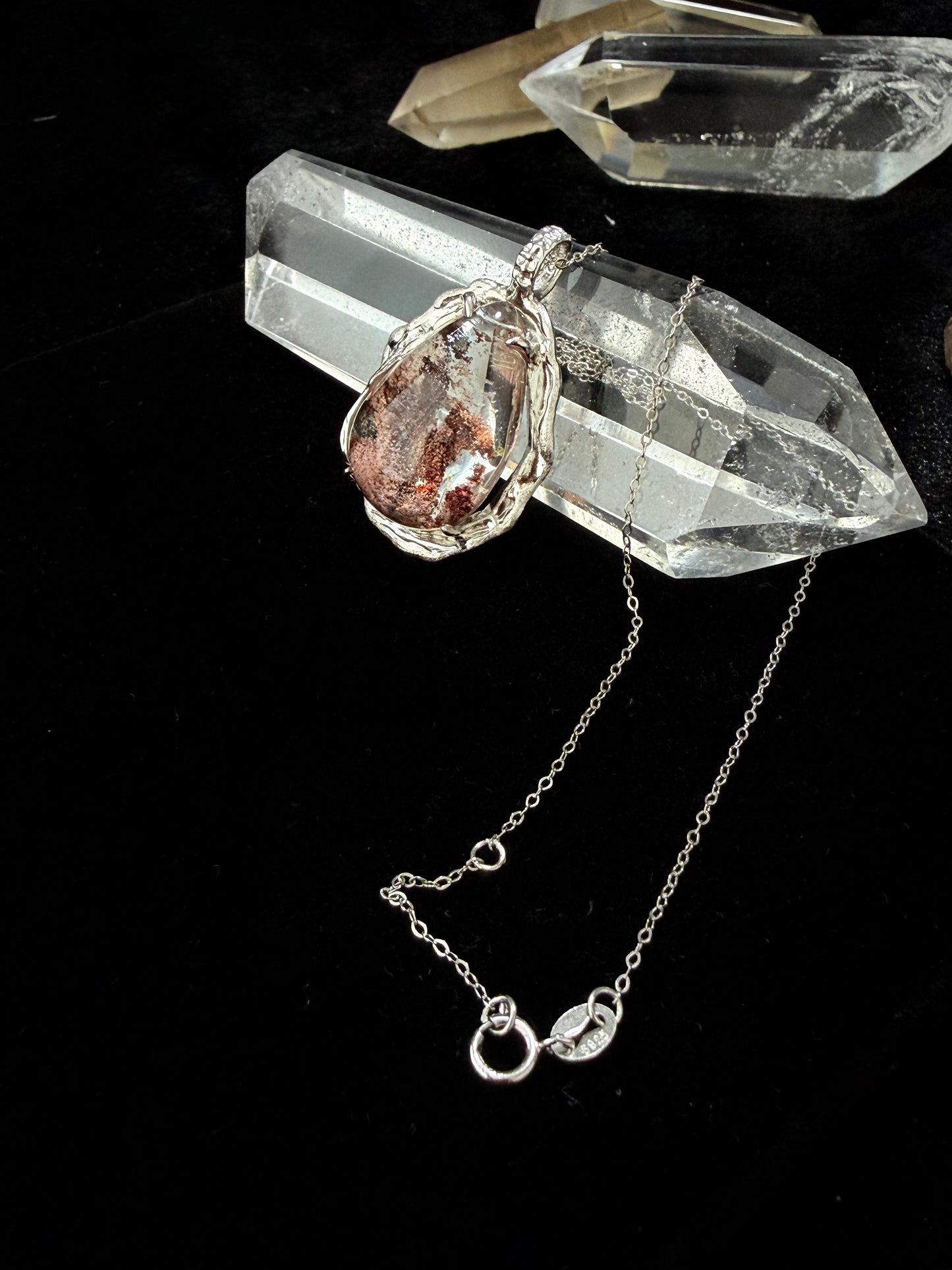 Silver Inlaid Phantom Quartz Pendant