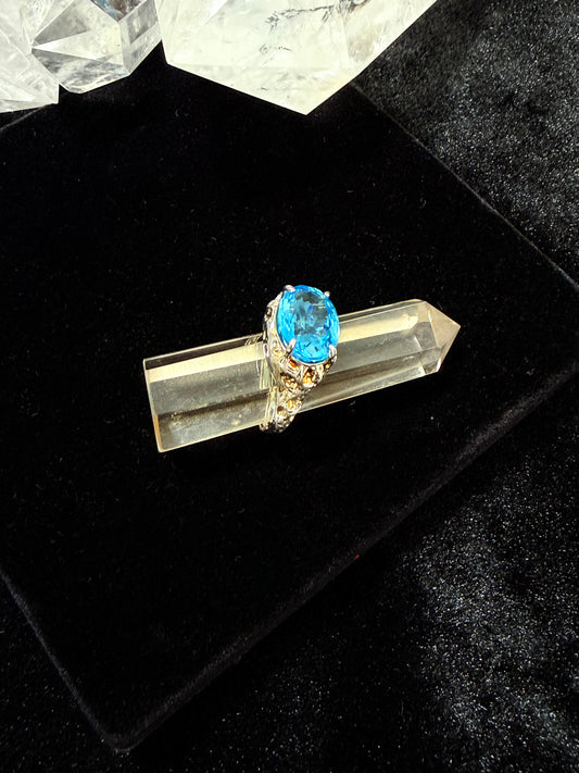 Aquamarine Topa Blue Crystal Silver Ring