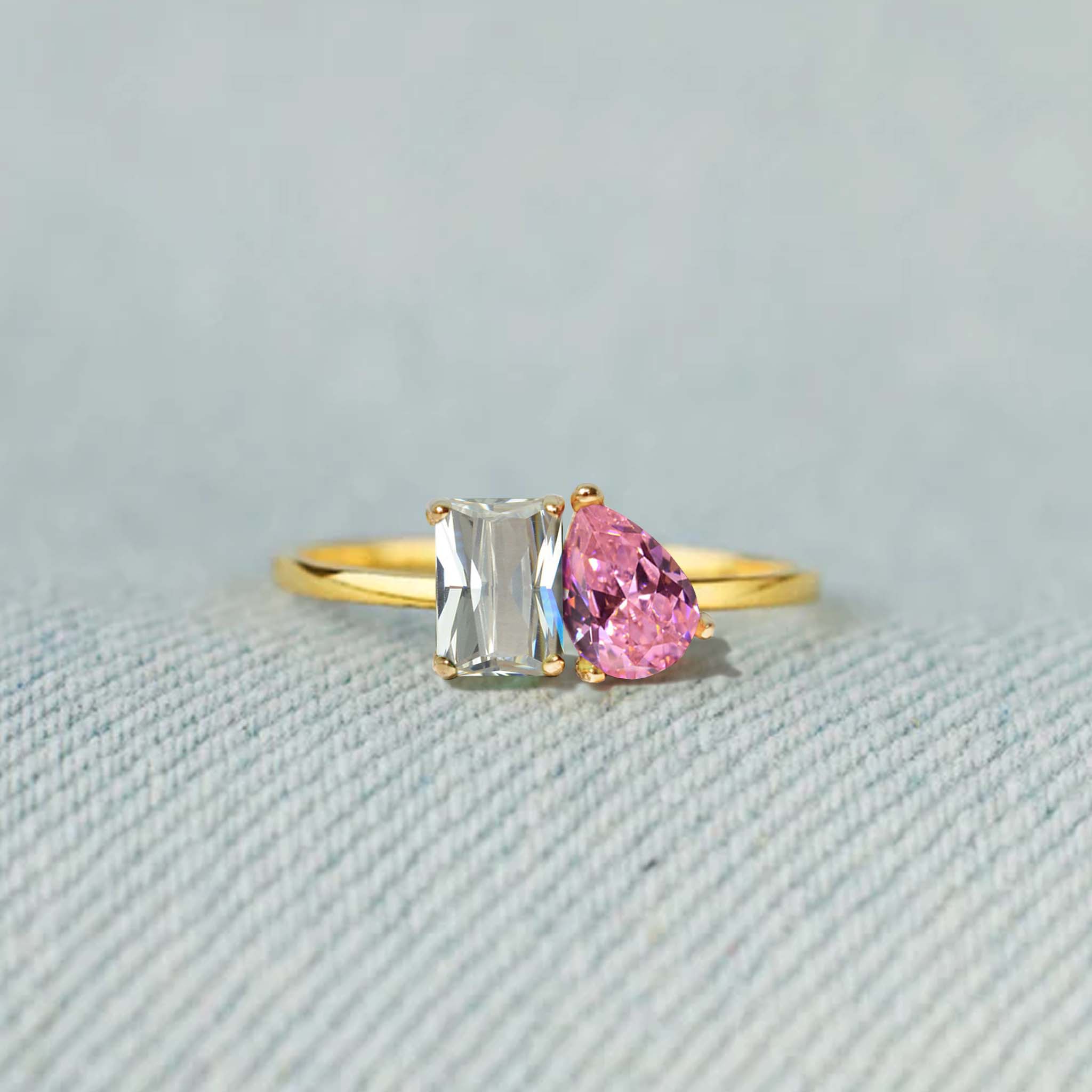 Toi et Moi - Personalized Emerald And Pear Cut Birthstone Ring