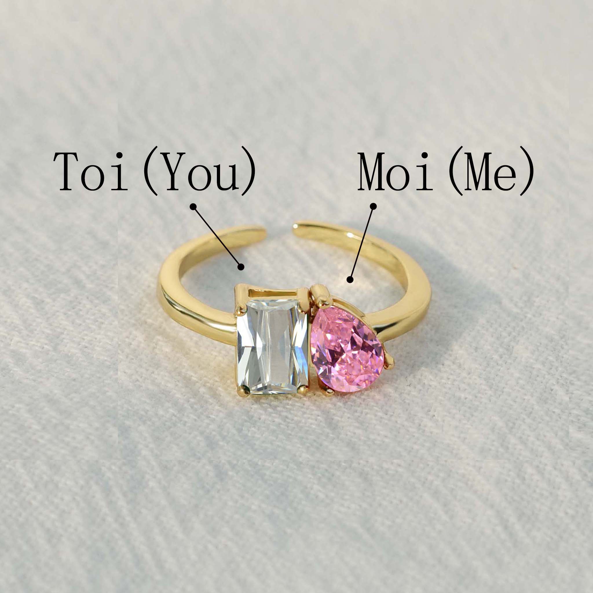 Toi et Moi - Personalized Emerald And Pear Cut Birthstone Ring