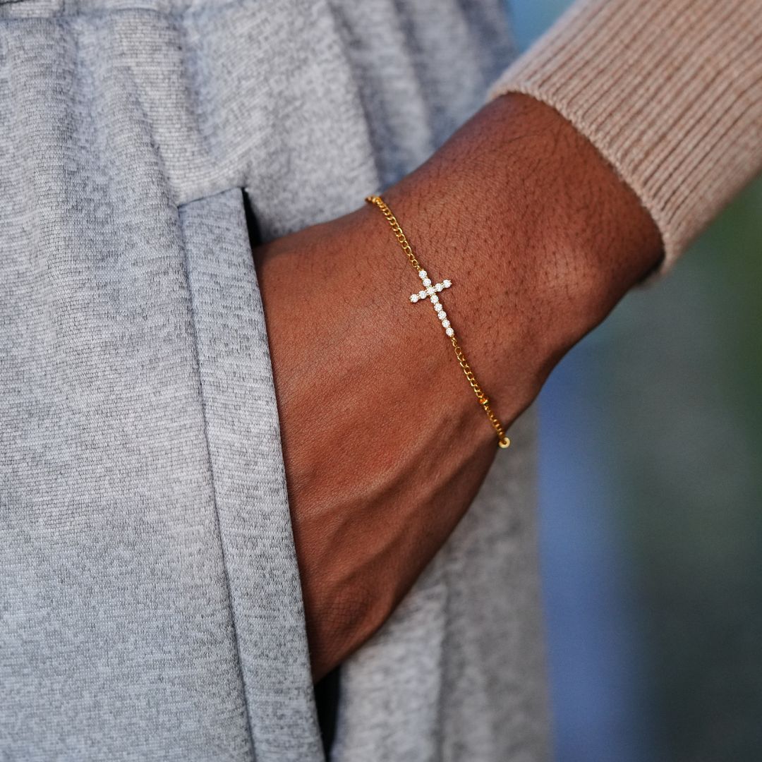 Pray On It Crystal Cross Bracelet