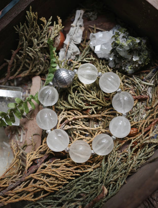 Silver Nepalese White Crystal Melon Beads Clear Quartz