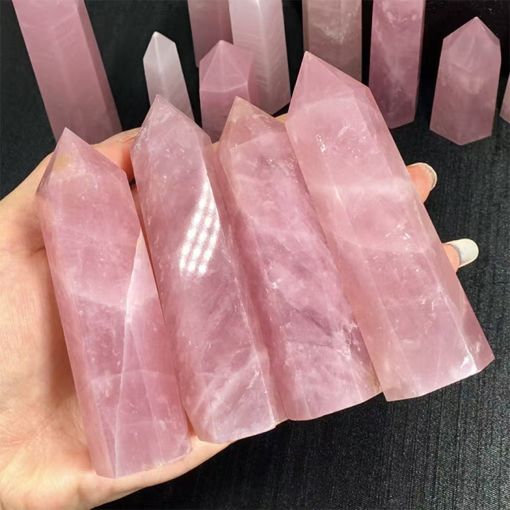 Natural pink crystal hexagonal prism pink crystal single pointed column Crystal column ornaments pink crystal column desktop home furnishing ornaments