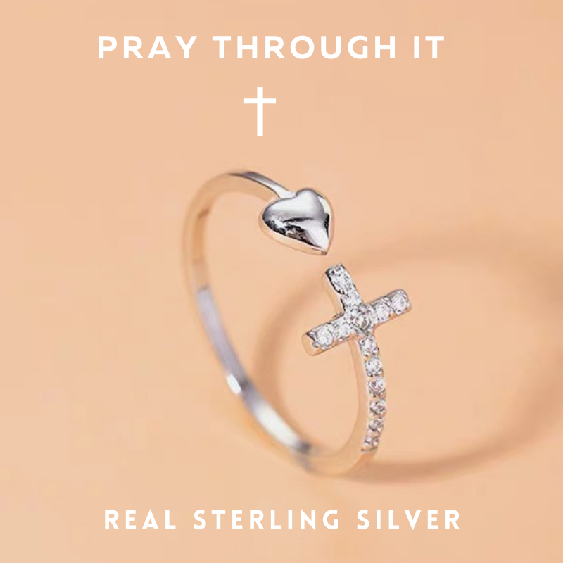 Let Go & Let God Cross & Heart Adjustable Ring