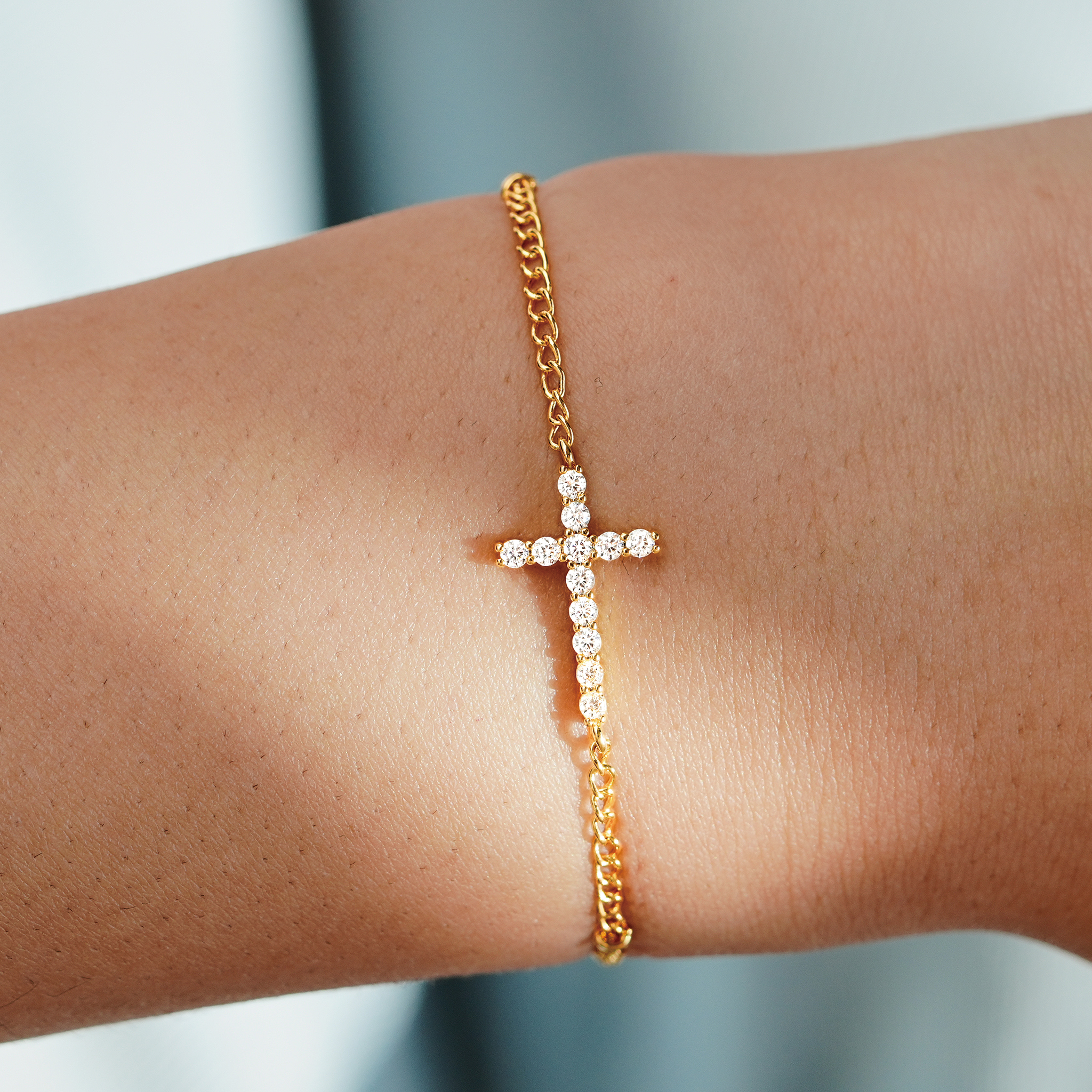 Pray On It Crystal Cross Bracelet