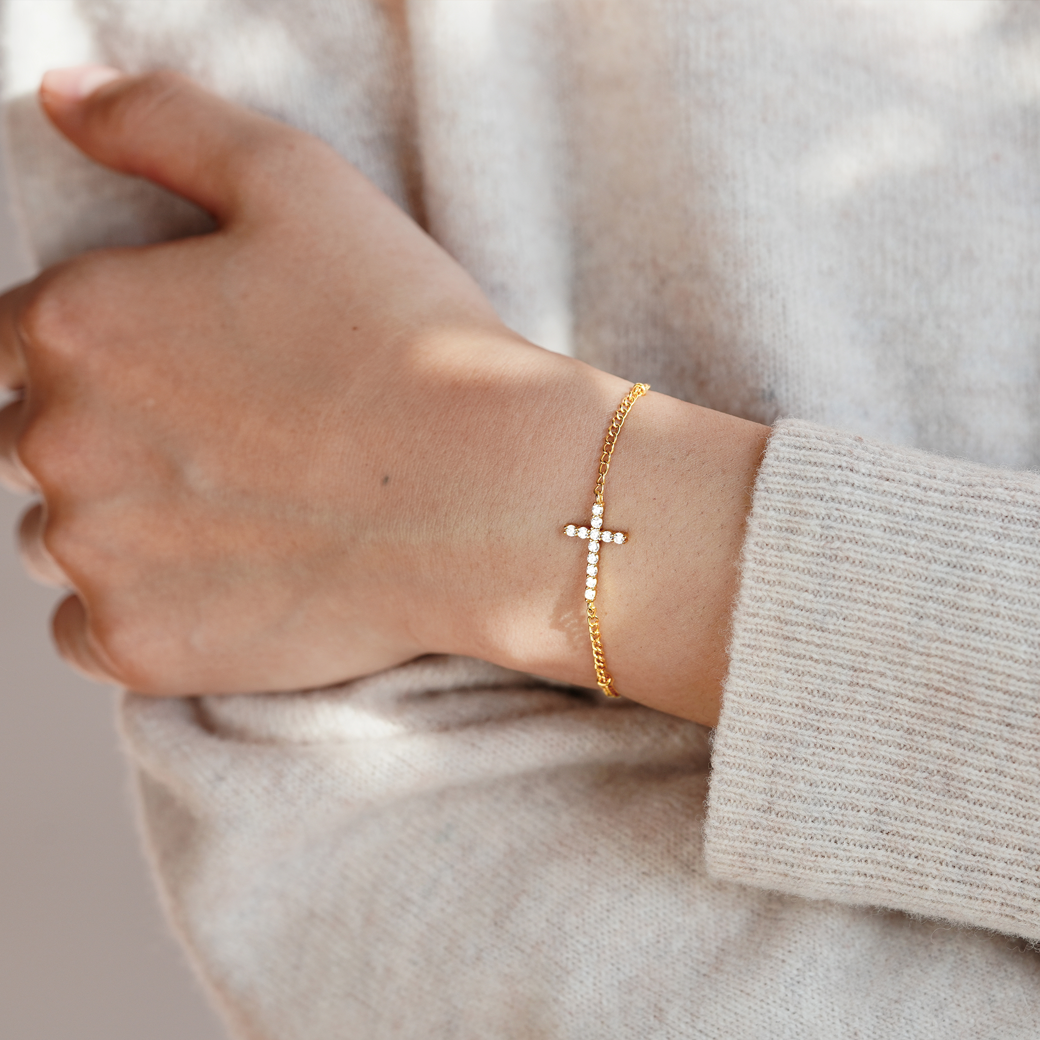 Pray On It Crystal Cross Bracelet