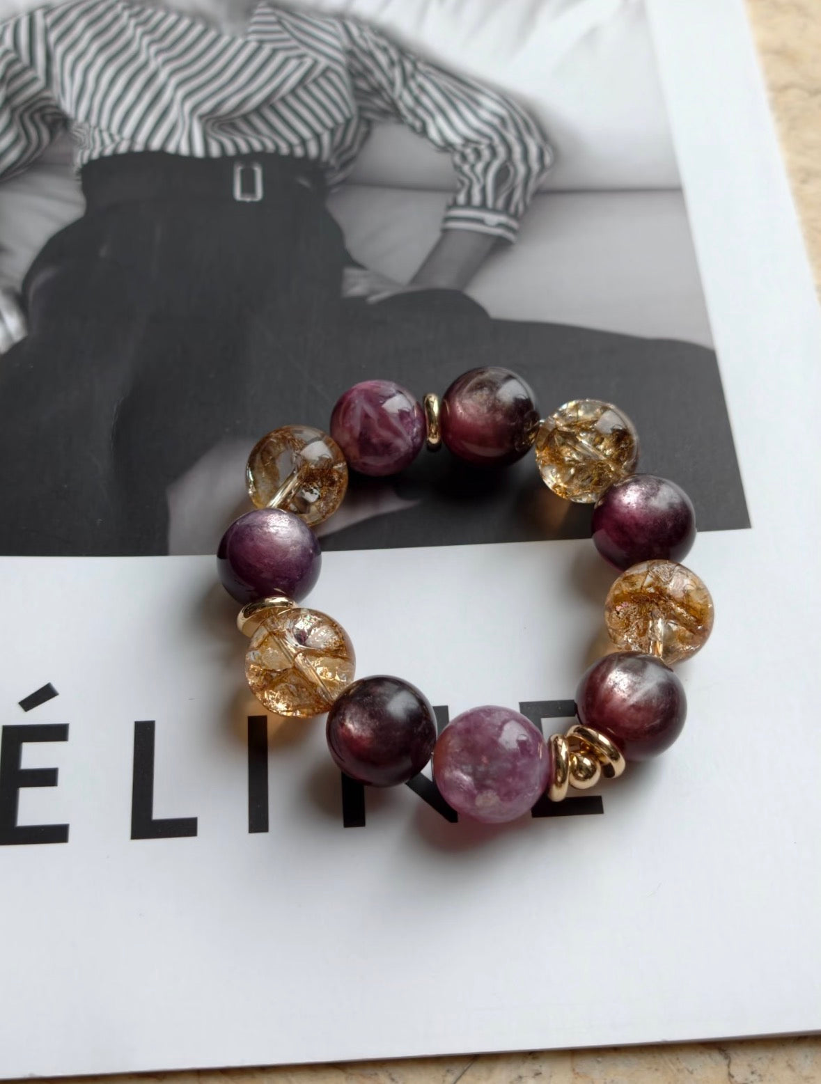 16 - 17mm lepidolite gold crystal for healing