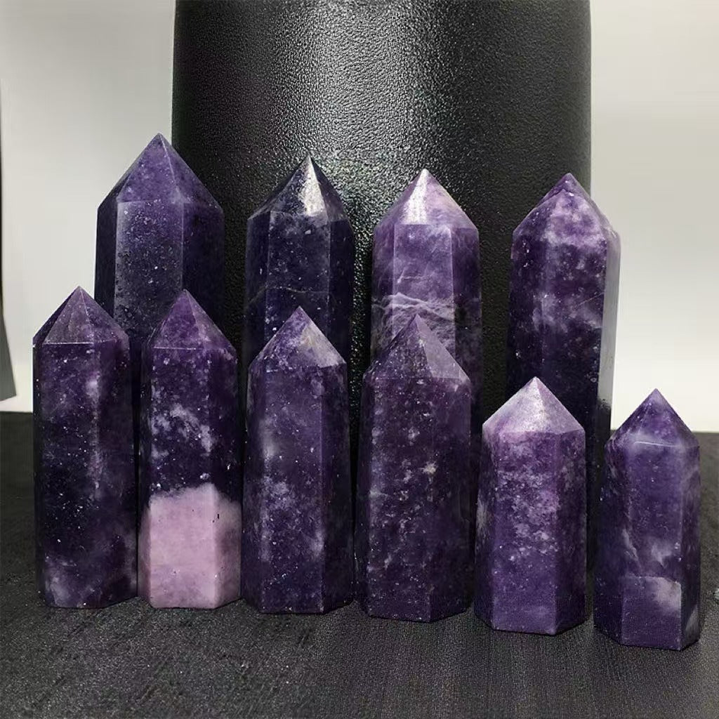 Natural Lilac Hexagonal Prism Energy Stone Ornament, Purple Column Crystal Energy Pillar, Energy Crystal Column