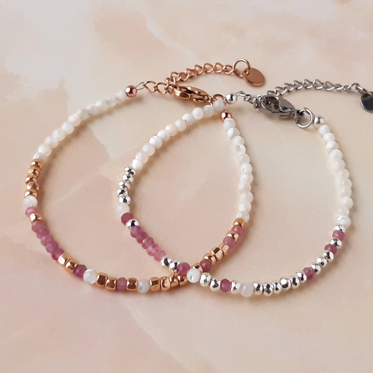 Pink Tourmaline 'Strong As Fuck' Morse Code Bracelet