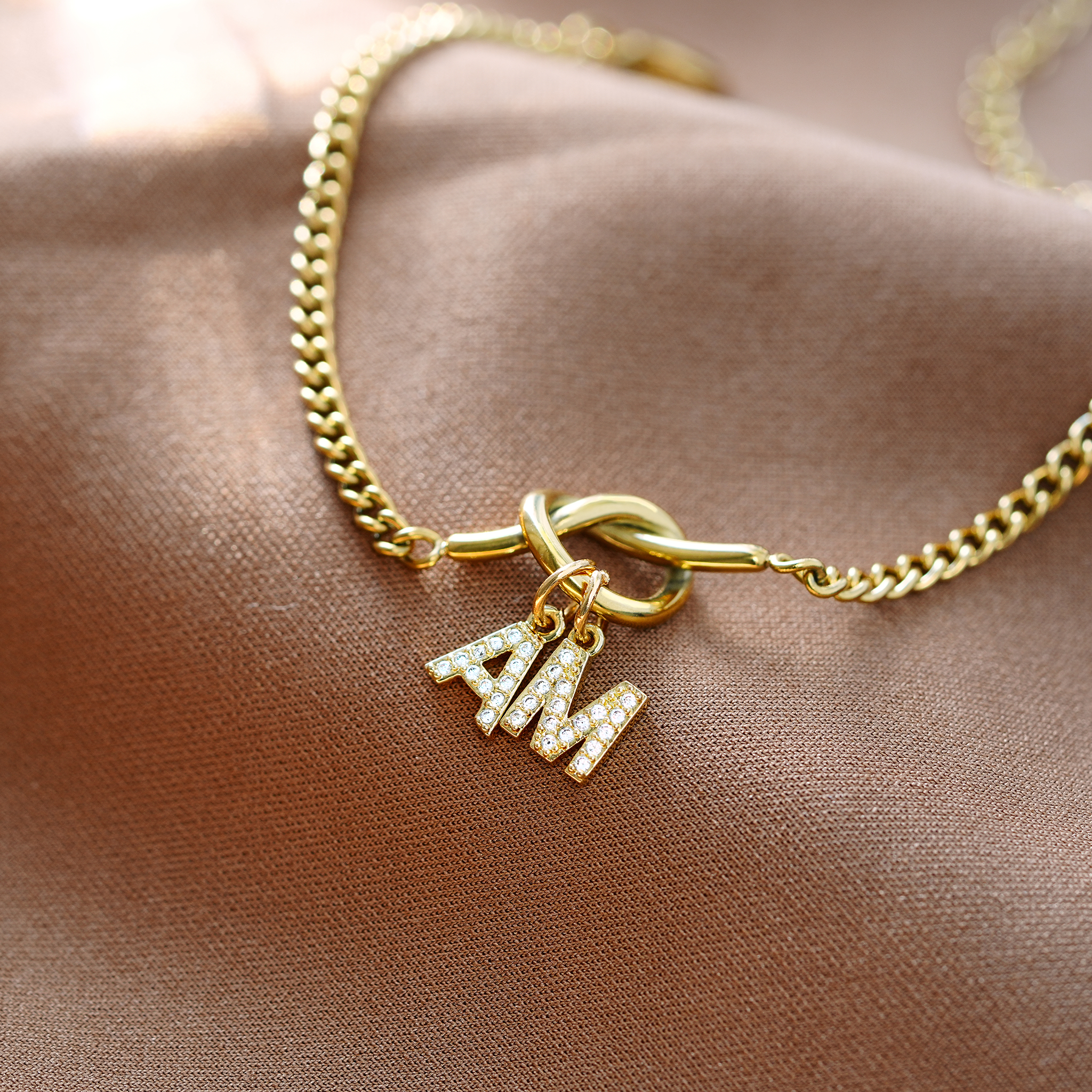 Personalized Crystal Heart Knot Initial Bracelet