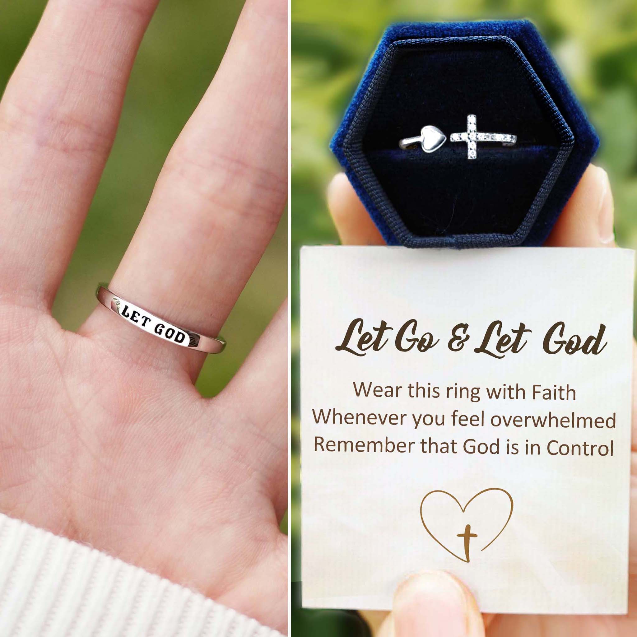 Let Go & Let God Cross & Heart Adjustable Ring