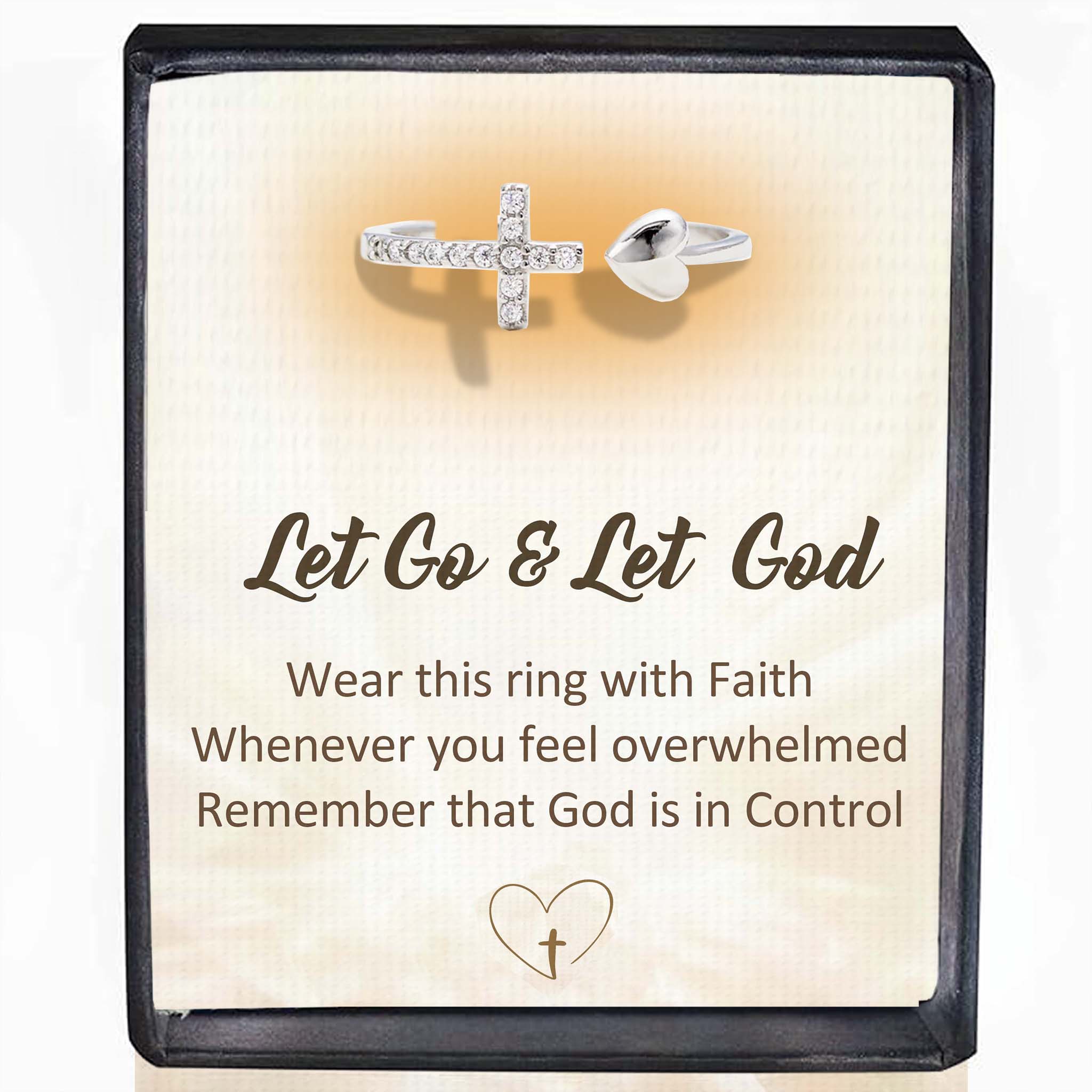 Let Go & Let God Cross & Heart Adjustable Ring