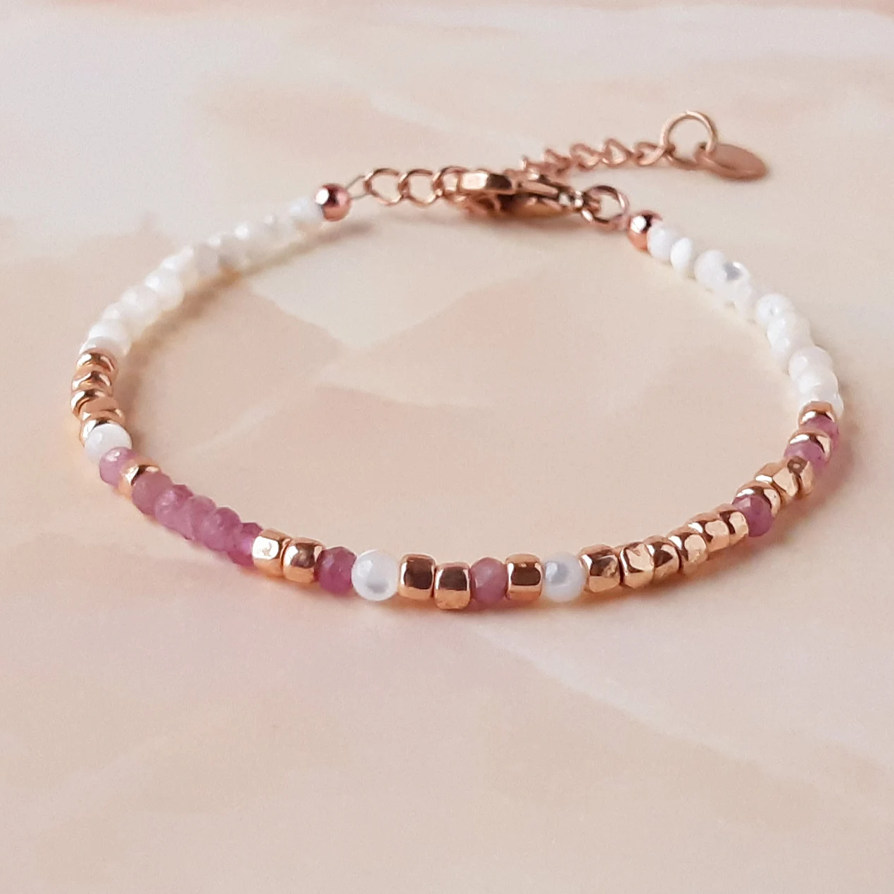 Pink Tourmaline 'Strong As Fuck' Morse Code Bracelet