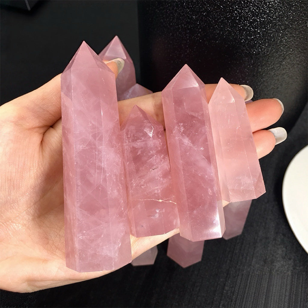 Natural pink crystal hexagonal prism pink crystal single pointed column Crystal column ornaments pink crystal column desktop home furnishing ornaments