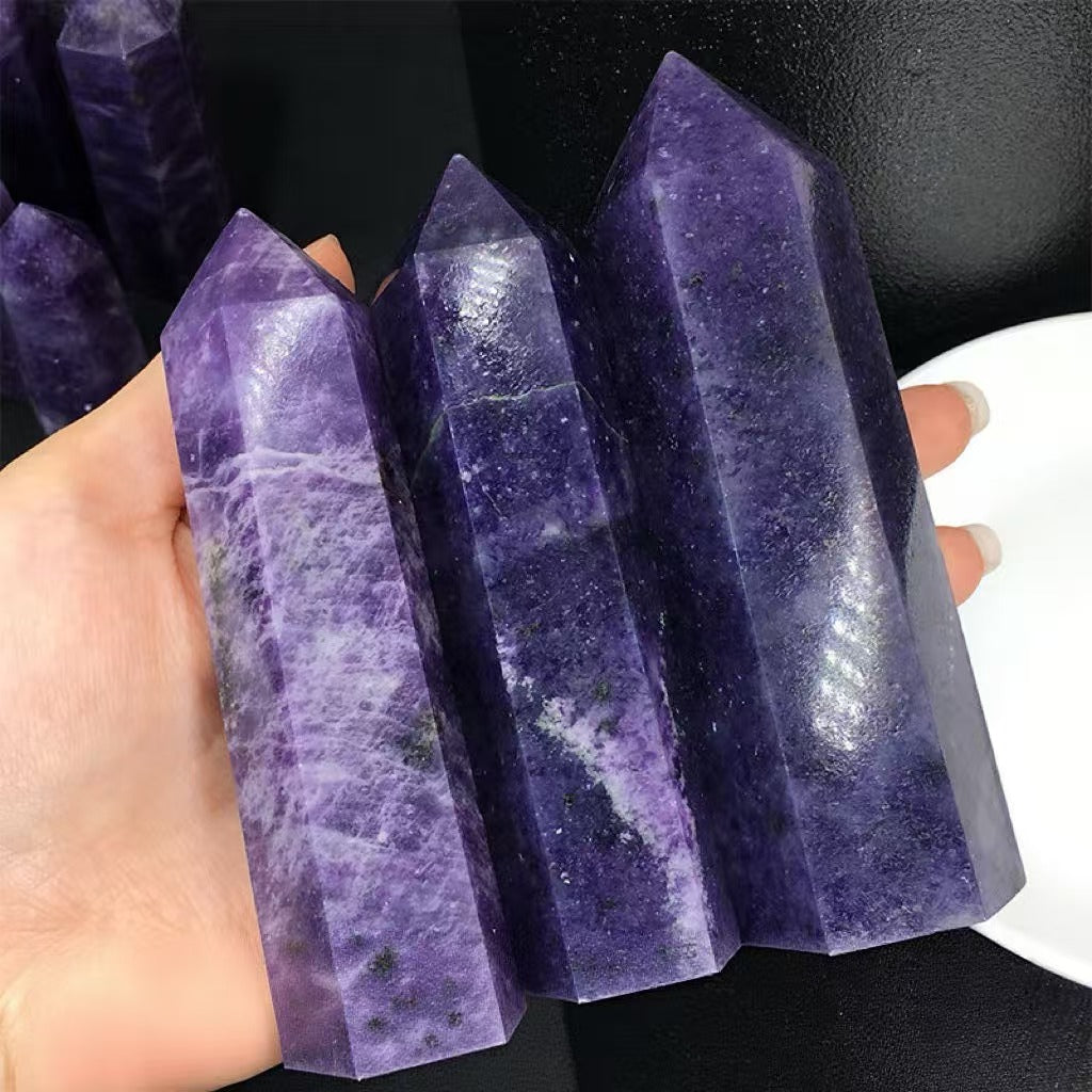 Natural Lilac Hexagonal Prism Energy Stone Ornament, Purple Column Crystal Energy Pillar, Energy Crystal Column