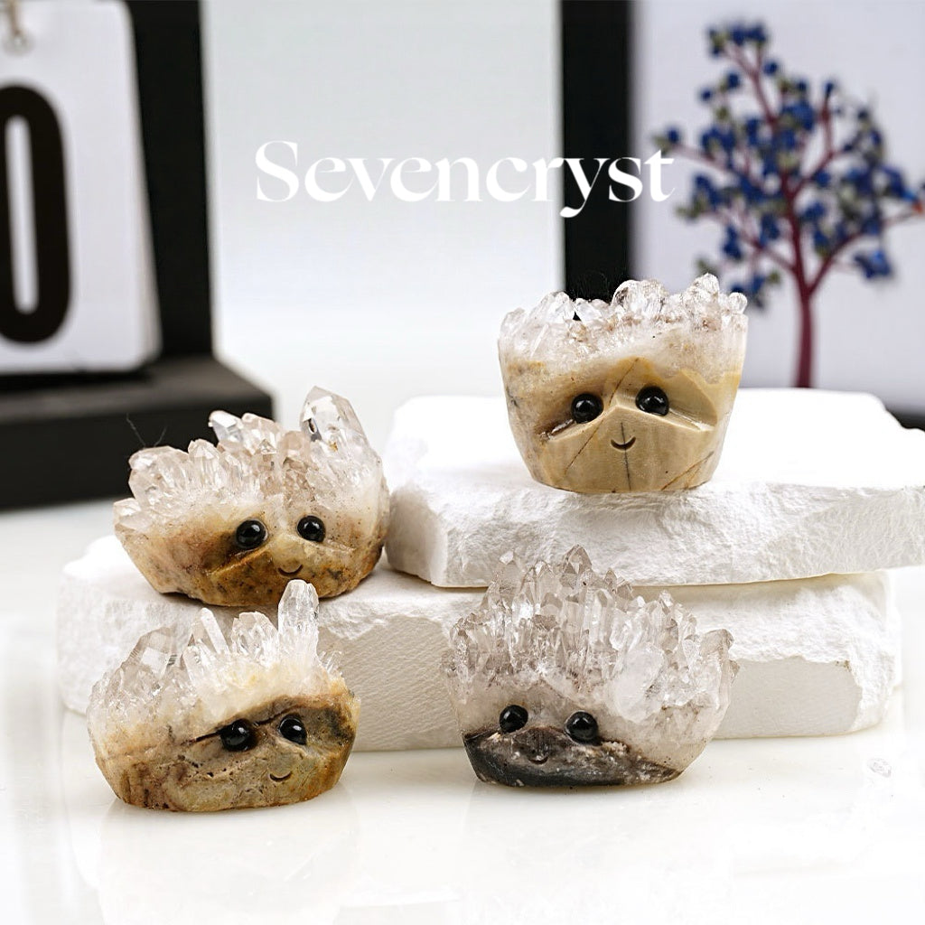 Natural White Crystal Cluster Crystal Cluster Ornaments White Crystal Raw Stone Hedgehog Small Animal Desktop Decoration Ornaments in stock Wholesale