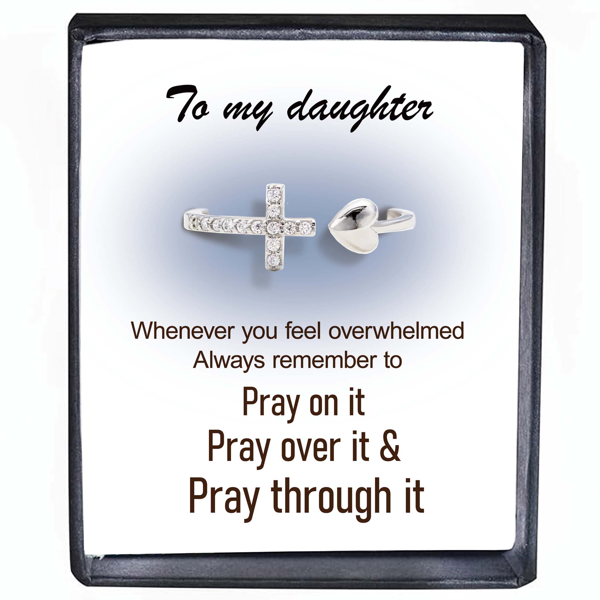 Pray on It Cross & Heart Adjustable Ring