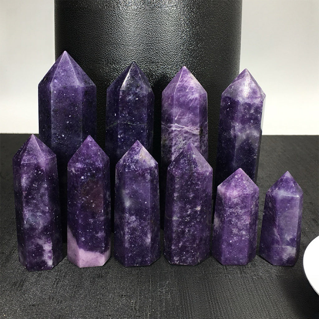 Natural Lilac Hexagonal Prism Energy Stone Ornament, Purple Column Crystal Energy Pillar, Energy Crystal Column