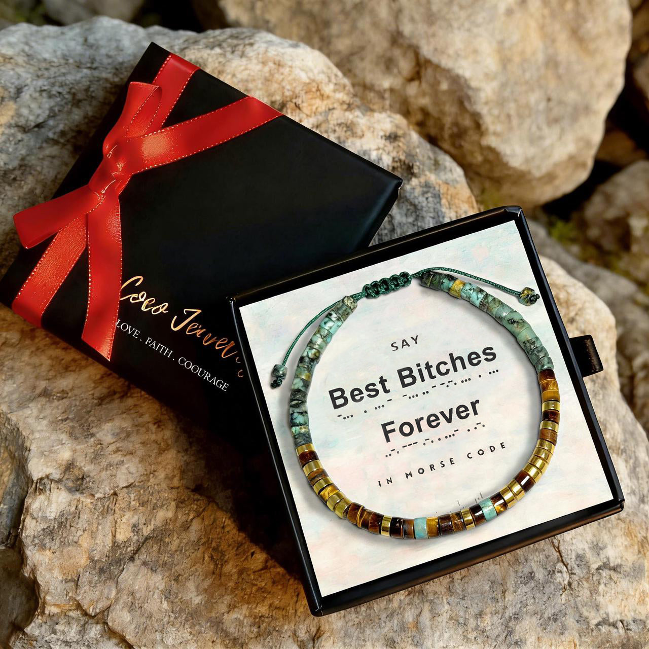'Best Bitches Forever' Morse code Motivational Bracelet
