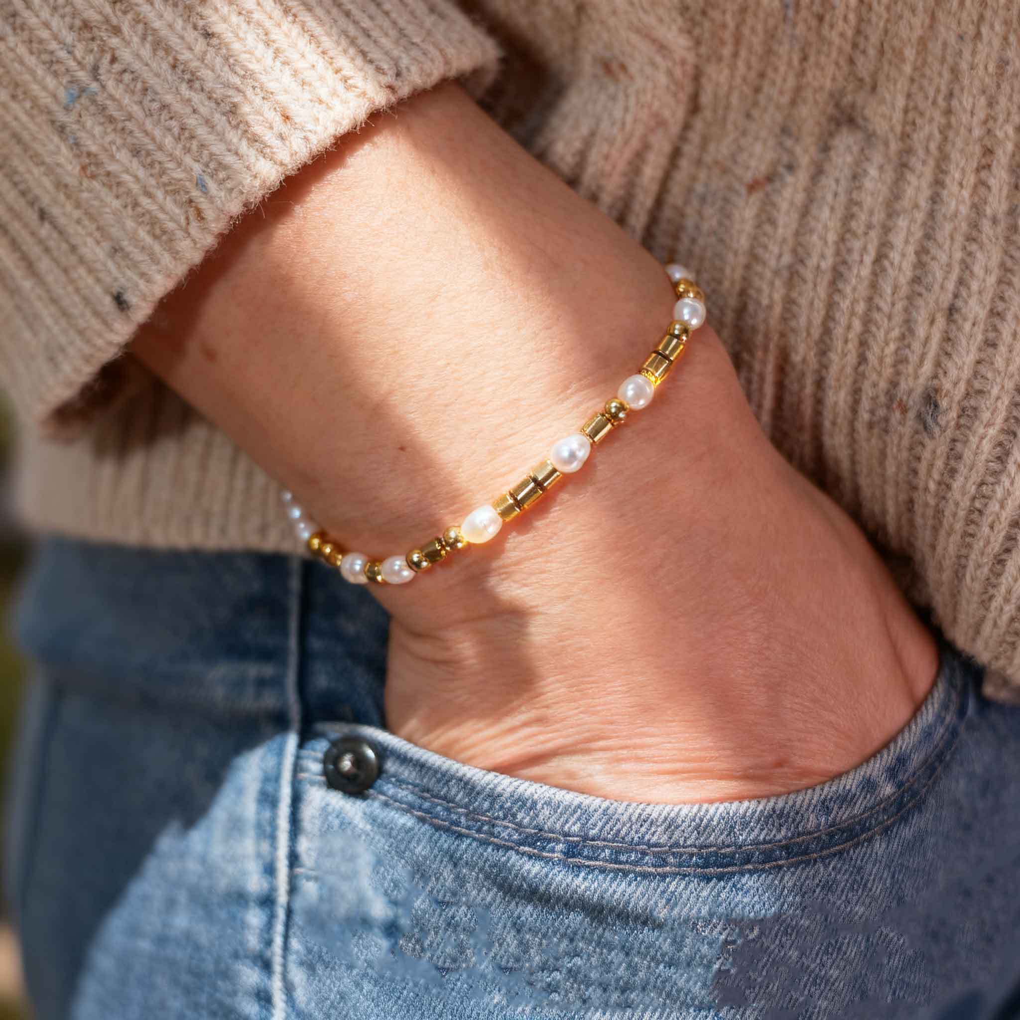 " Strong as Fuck " Pearl Morse Code Bracelet