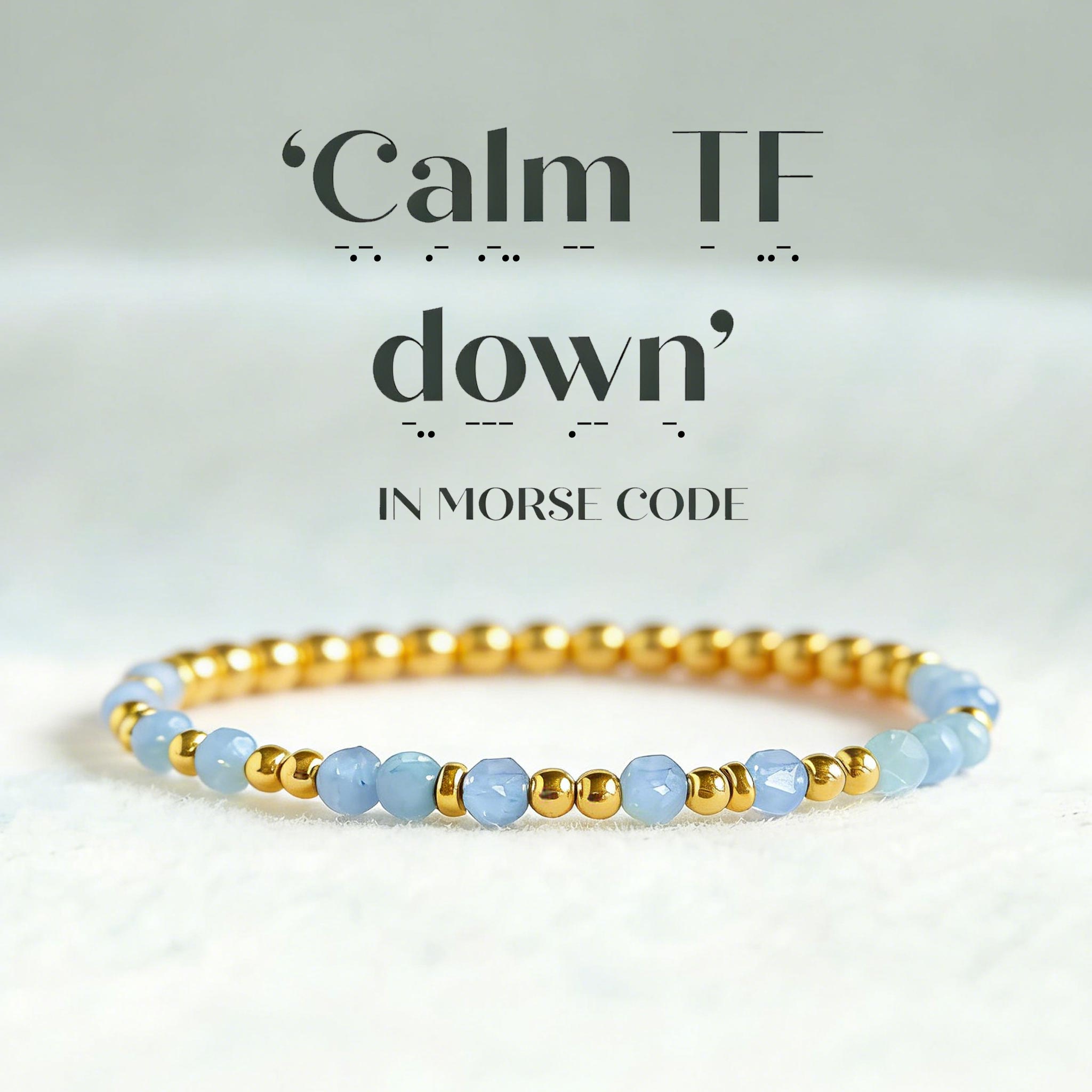 'Calm TF Down' Tanzanite Morse Code Bracelet
