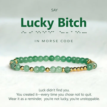 'Lucky Bitch' Green Aventurine Morse Code Bracelet