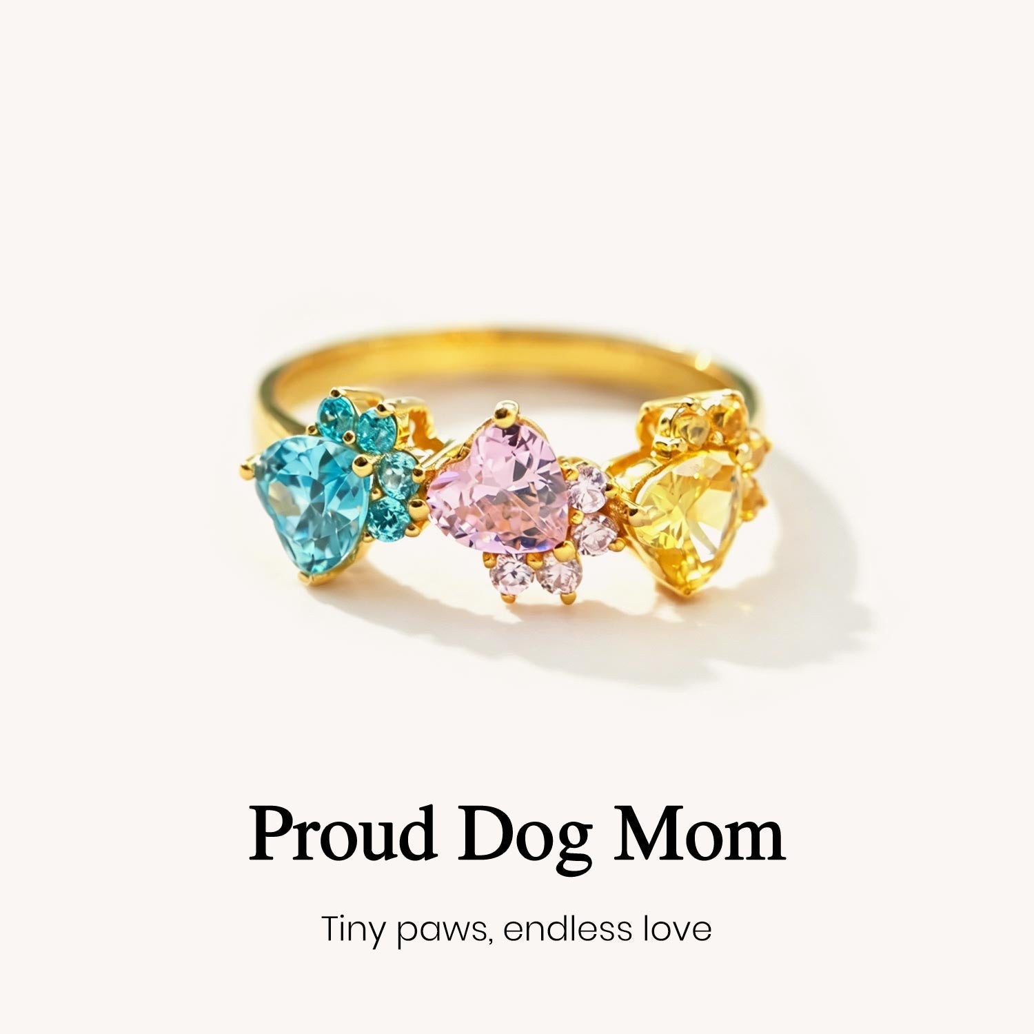 Custom Dog Paws Birthstones Adjustable Ring