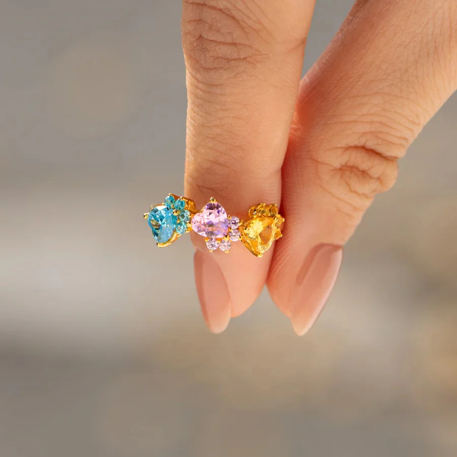 Custom Dog Paws Birthstones Adjustable Ring