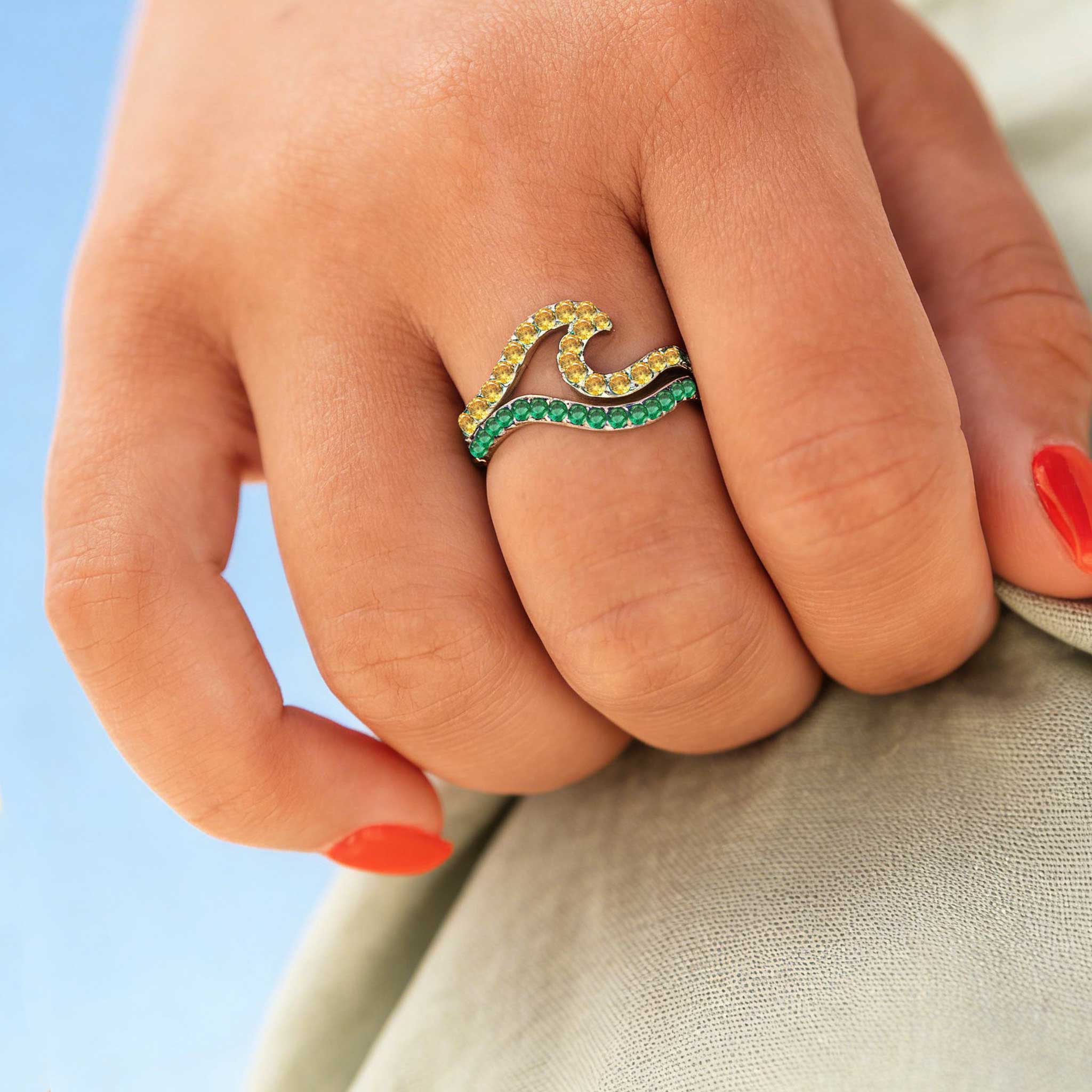 Custom Dual Wave Birthstone Ring
