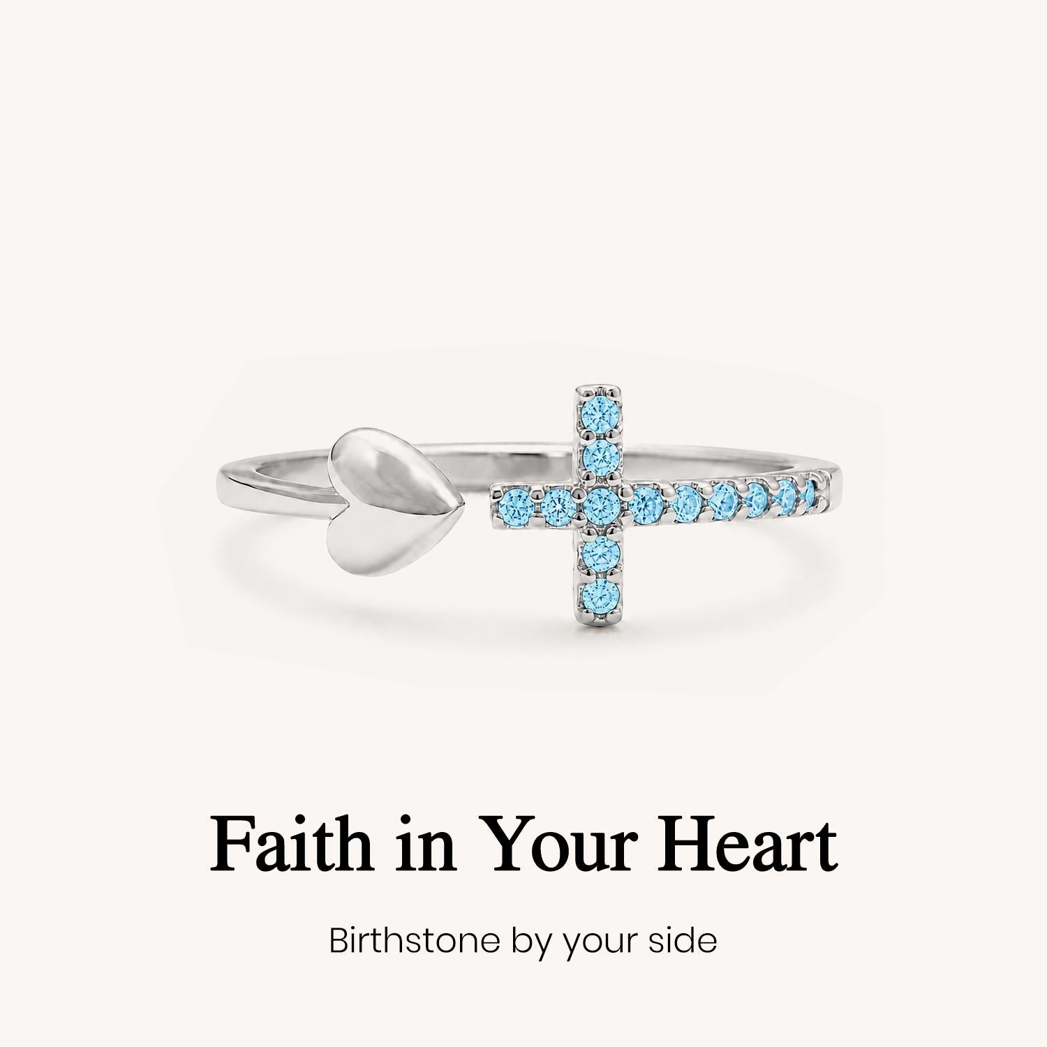 Pray Through It Cross & Heart Personalized Birthstone Ring