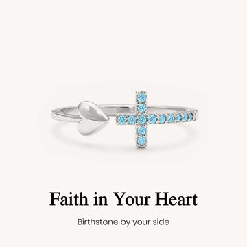 Pray Through It Cross & Heart Personalized Birthstone Ring