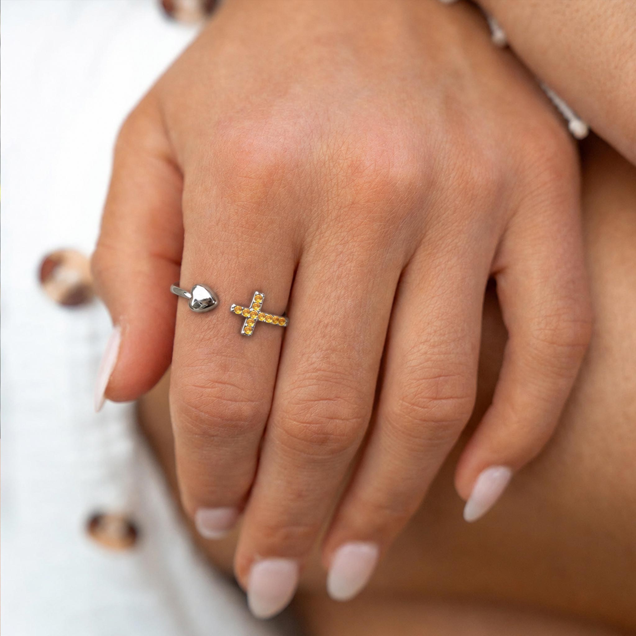 Pray Through It Cross & Heart Personalized Birthstone Ring