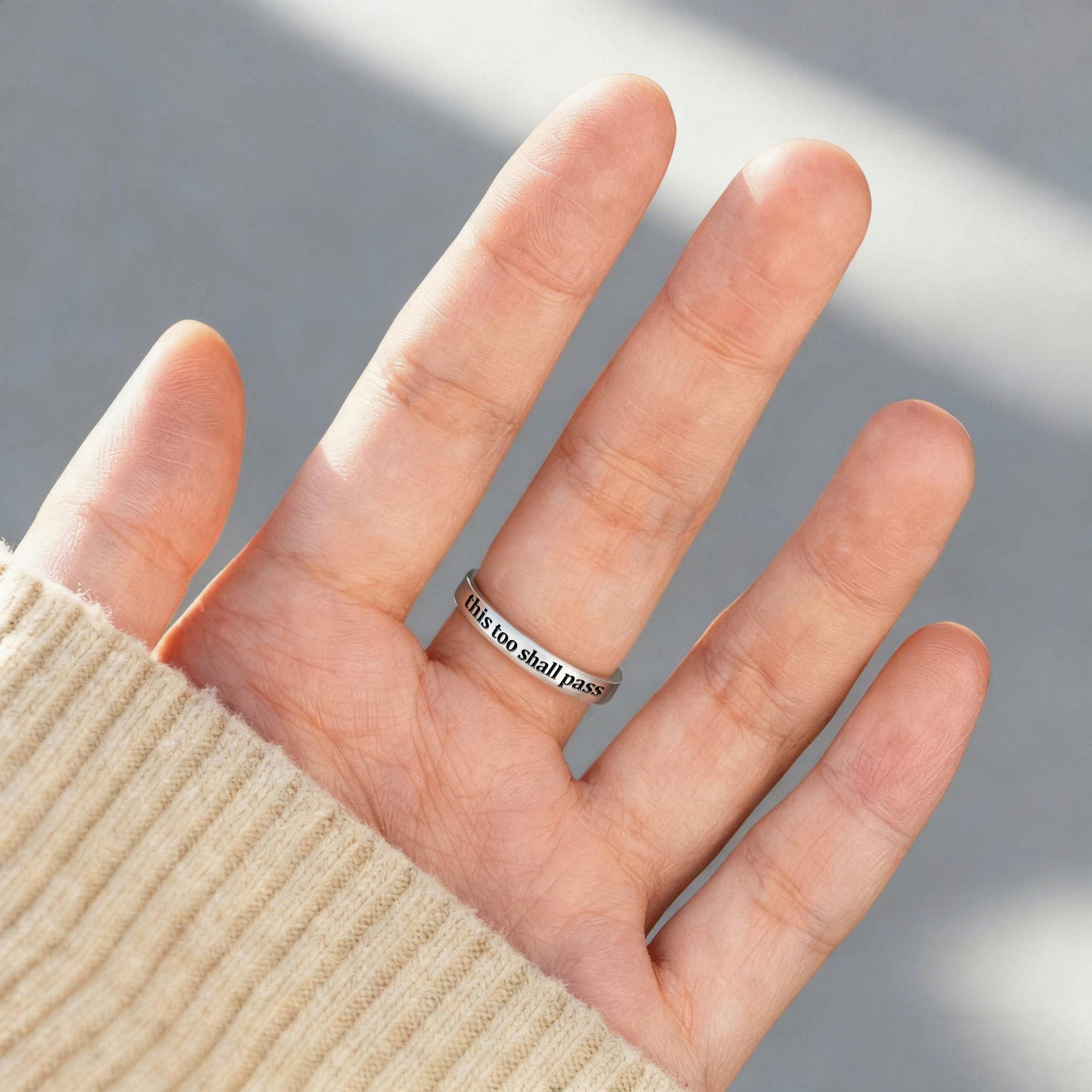 This Too Shall Pass Engraved Lotus Ring