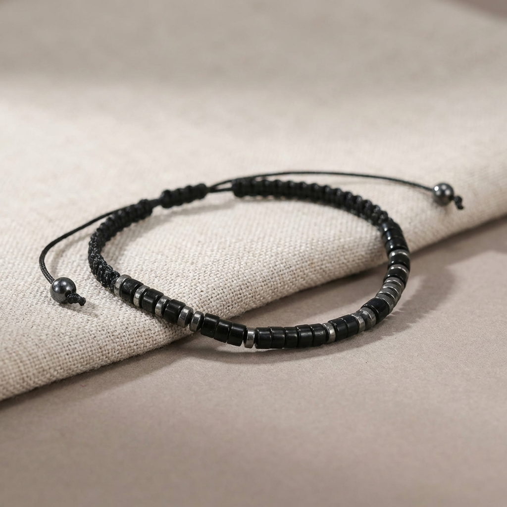 Obsidian 'Strong as Fuck' Morse Code Bracelet