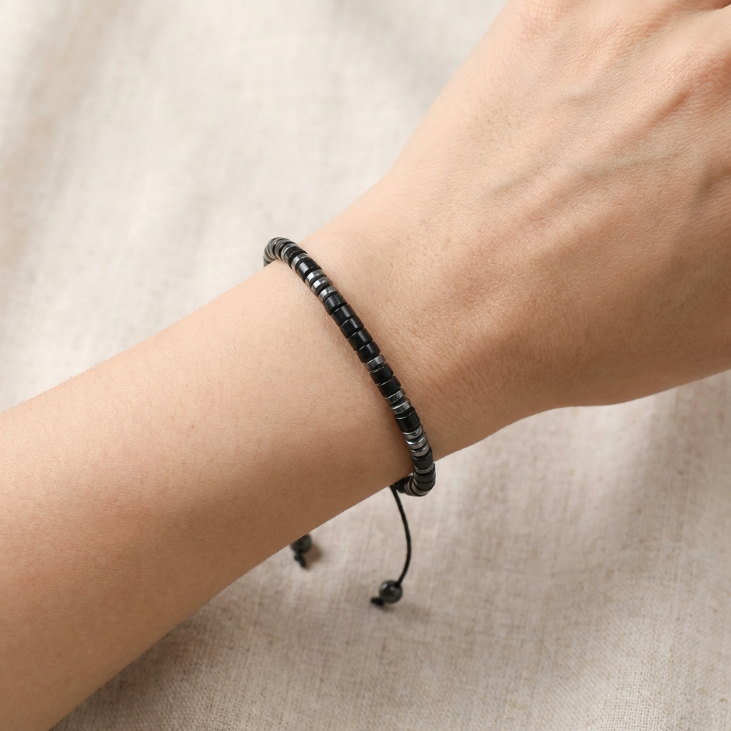 Obsidian 'Strong as Fuck' Morse Code Bracelet