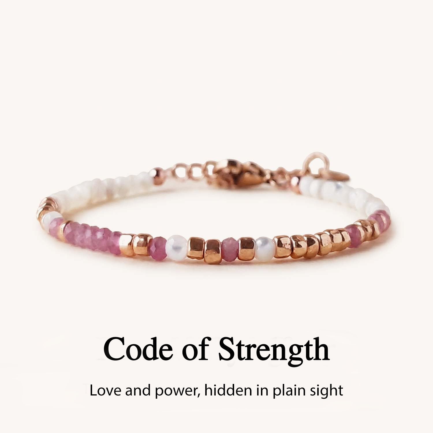 Pink Tourmaline 'Strong As Fuck' Morse Code Bracelet