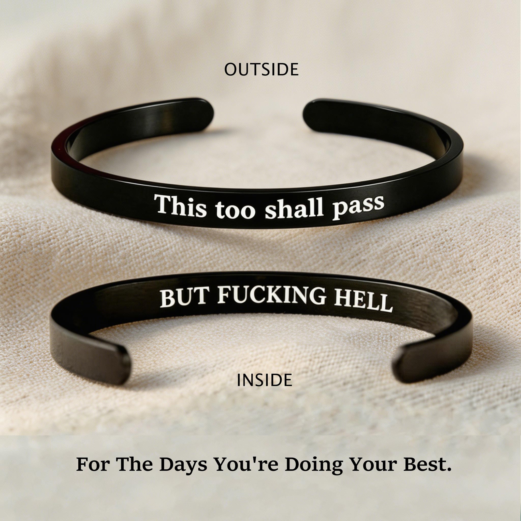 This Too Shall Pass Mantra Cuff Bracelet