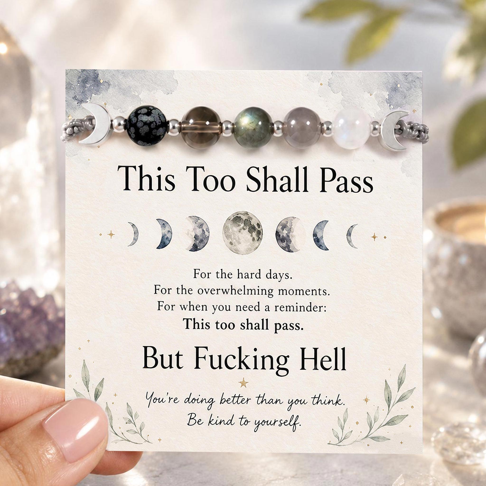 This Too Shall Pass Moon Phases Crystal Bracelet
