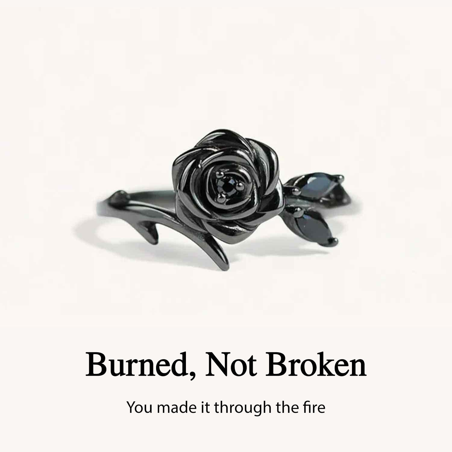 Burned and Survived Black Rose Self-Love Ring