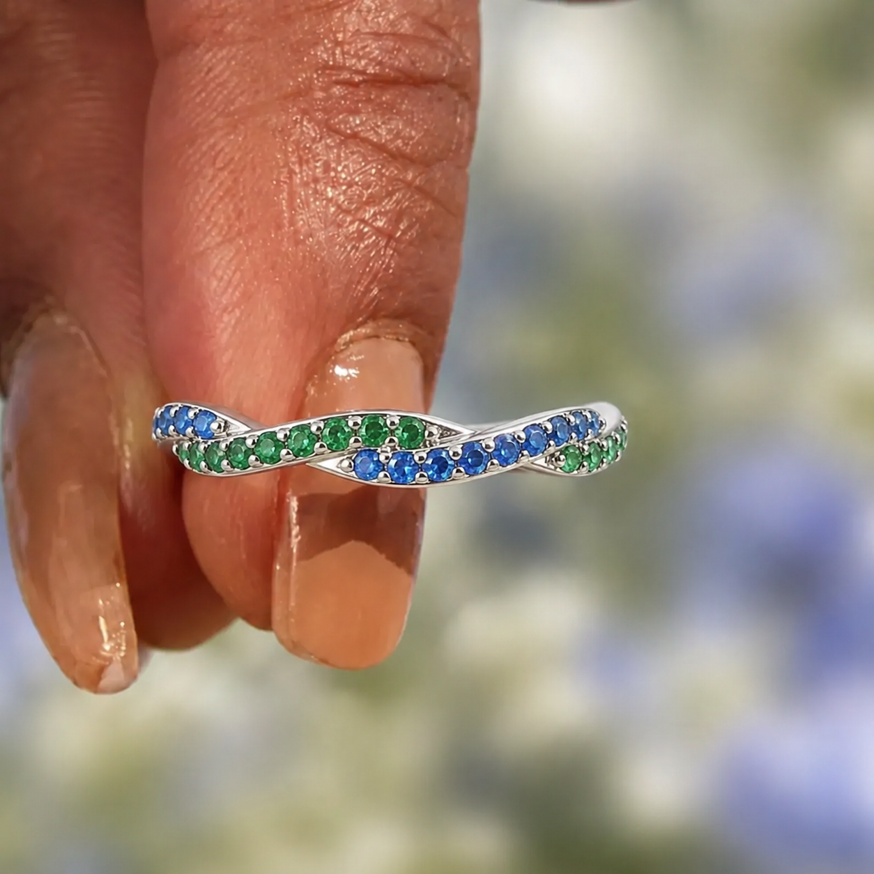 Custom Wavy Birthstone Promise Ring