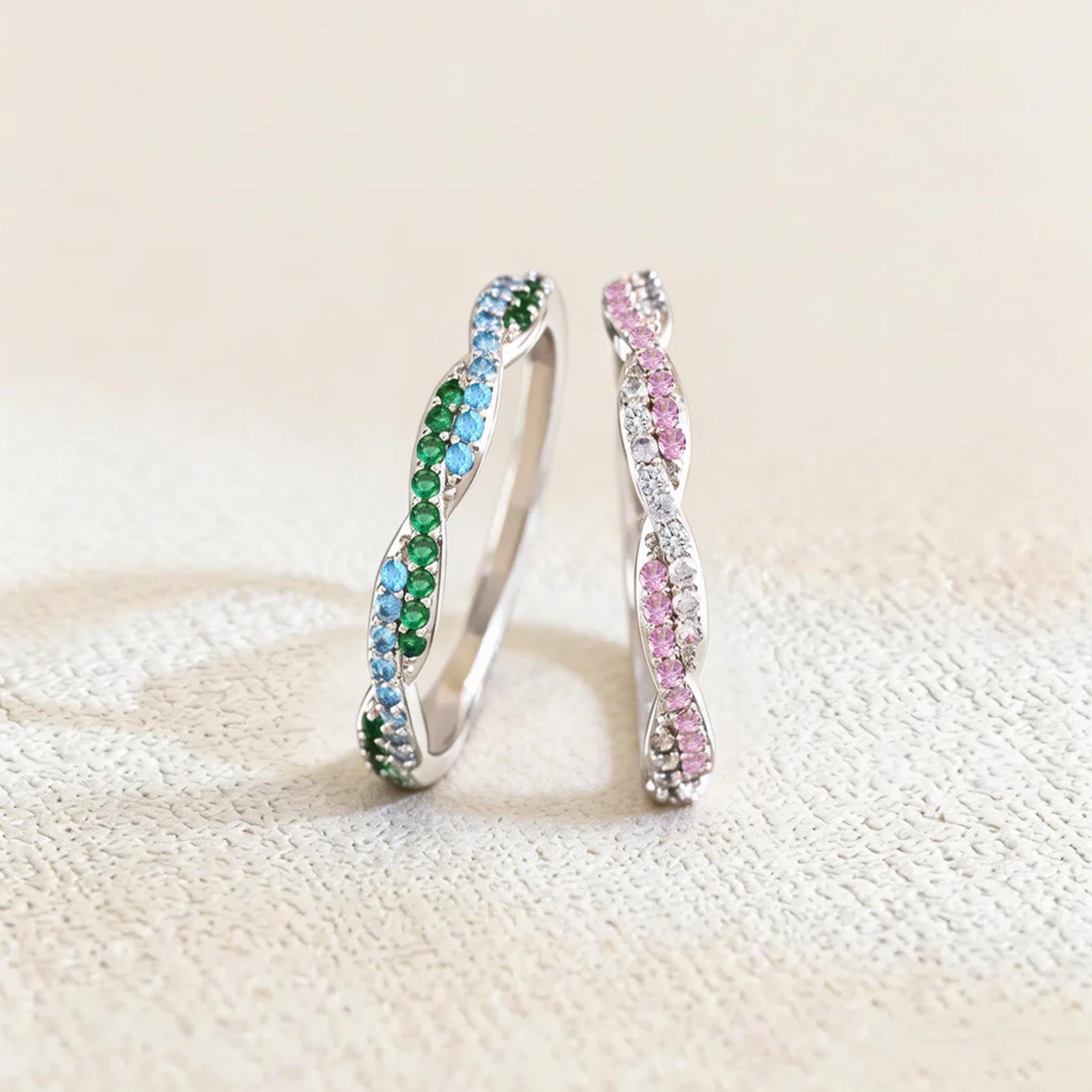 Custom Wavy Birthstone Promise Ring