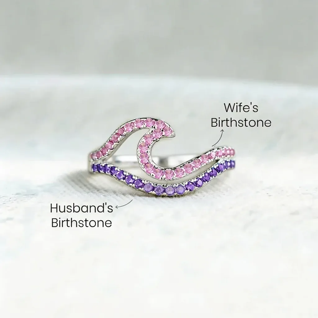 Custom Dual Wave Birthstone Ring