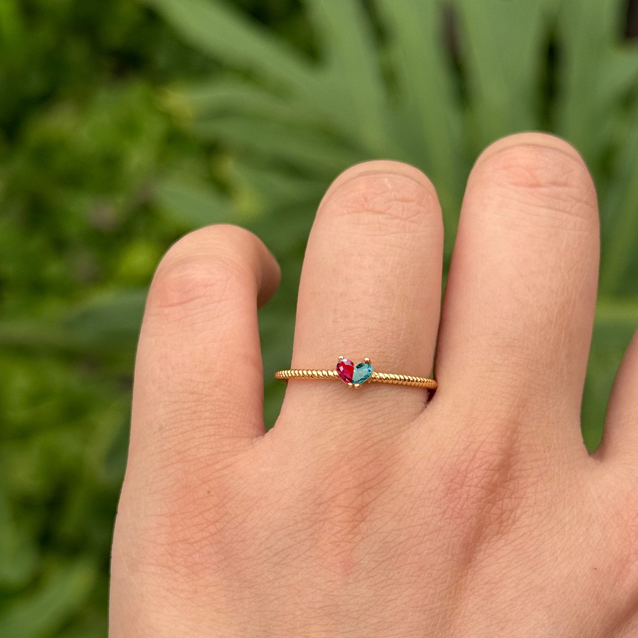 Husband & Wife Tiny Heart Birthstone Ring