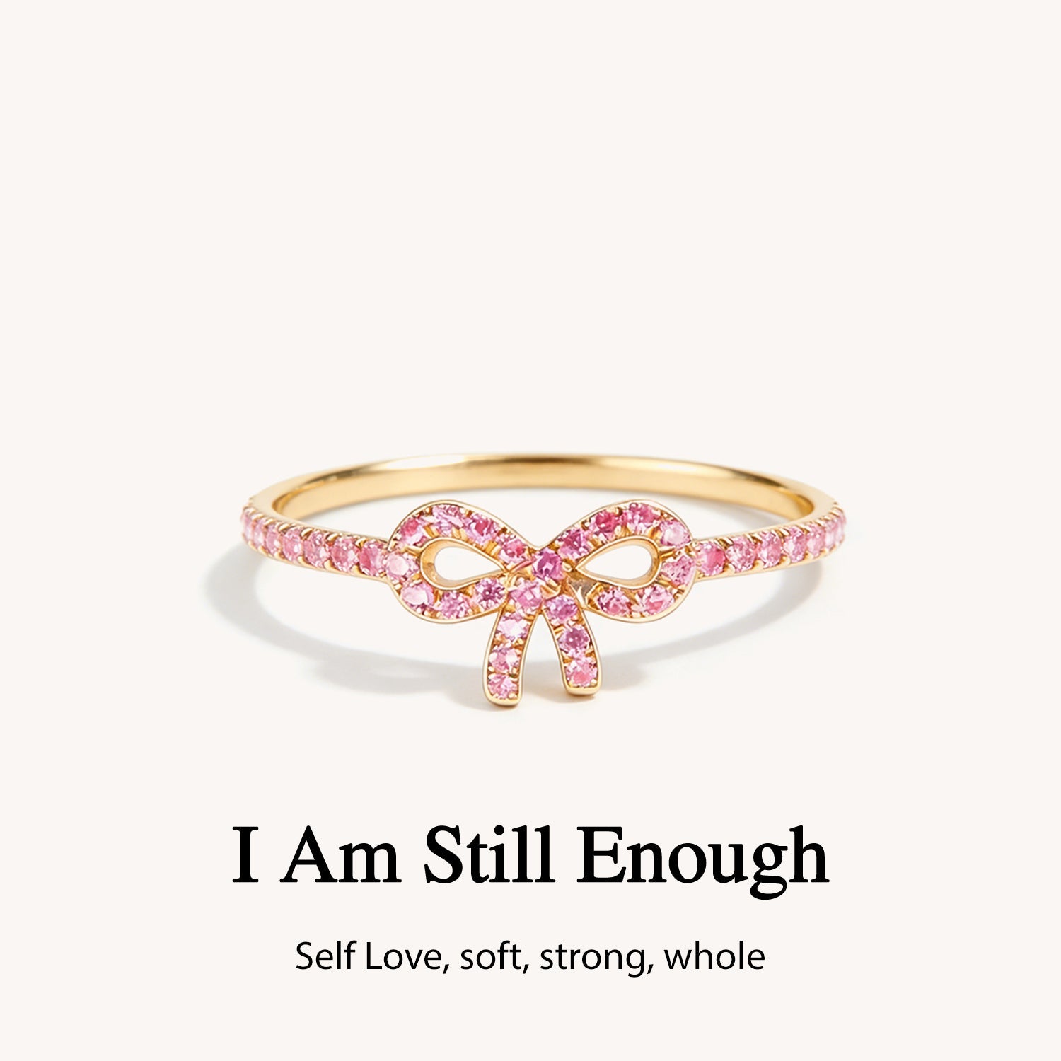 I Am Still Enough Pink Pavé Bow Ring