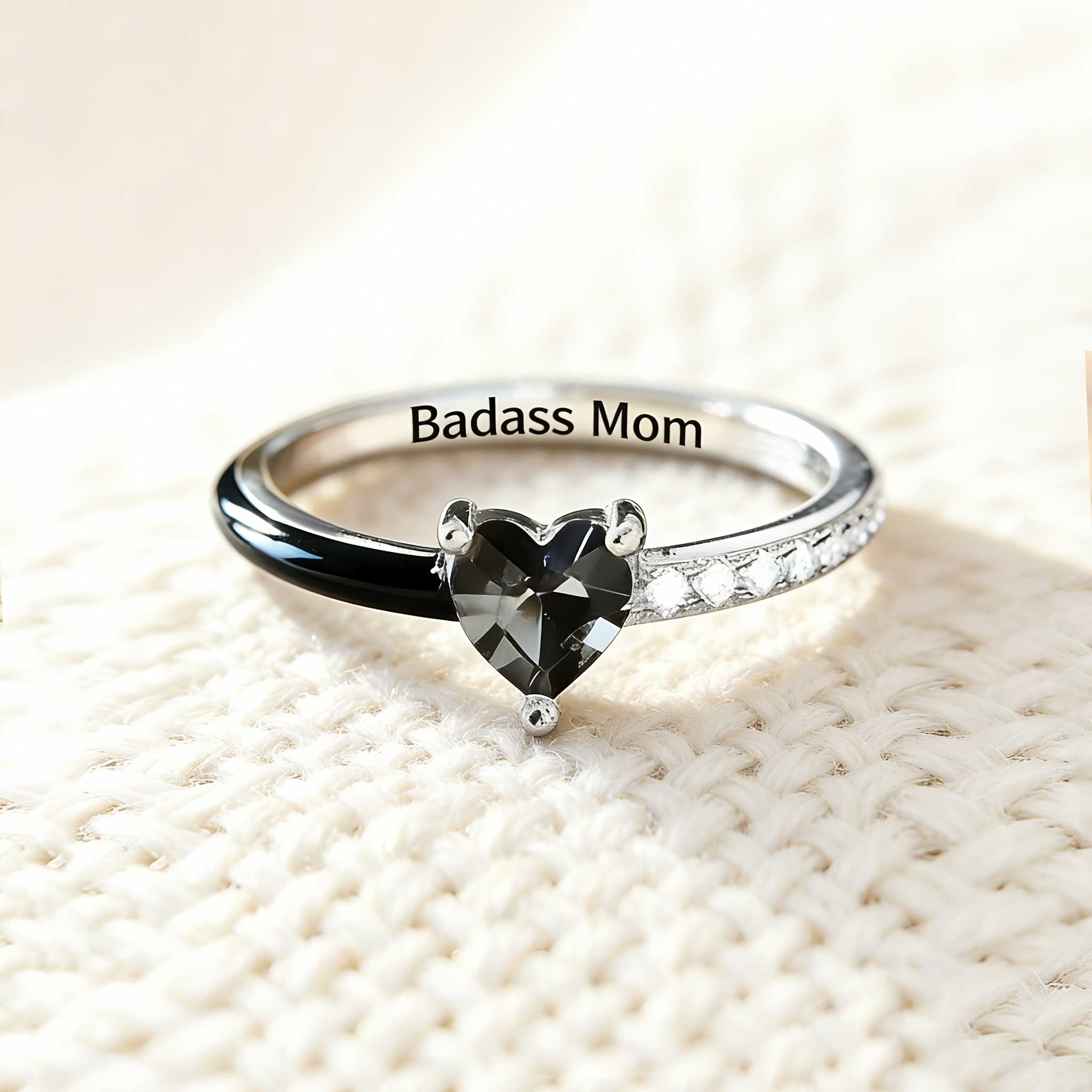 Like Mother Like Daughter Matching Black Enamel Heart Rings