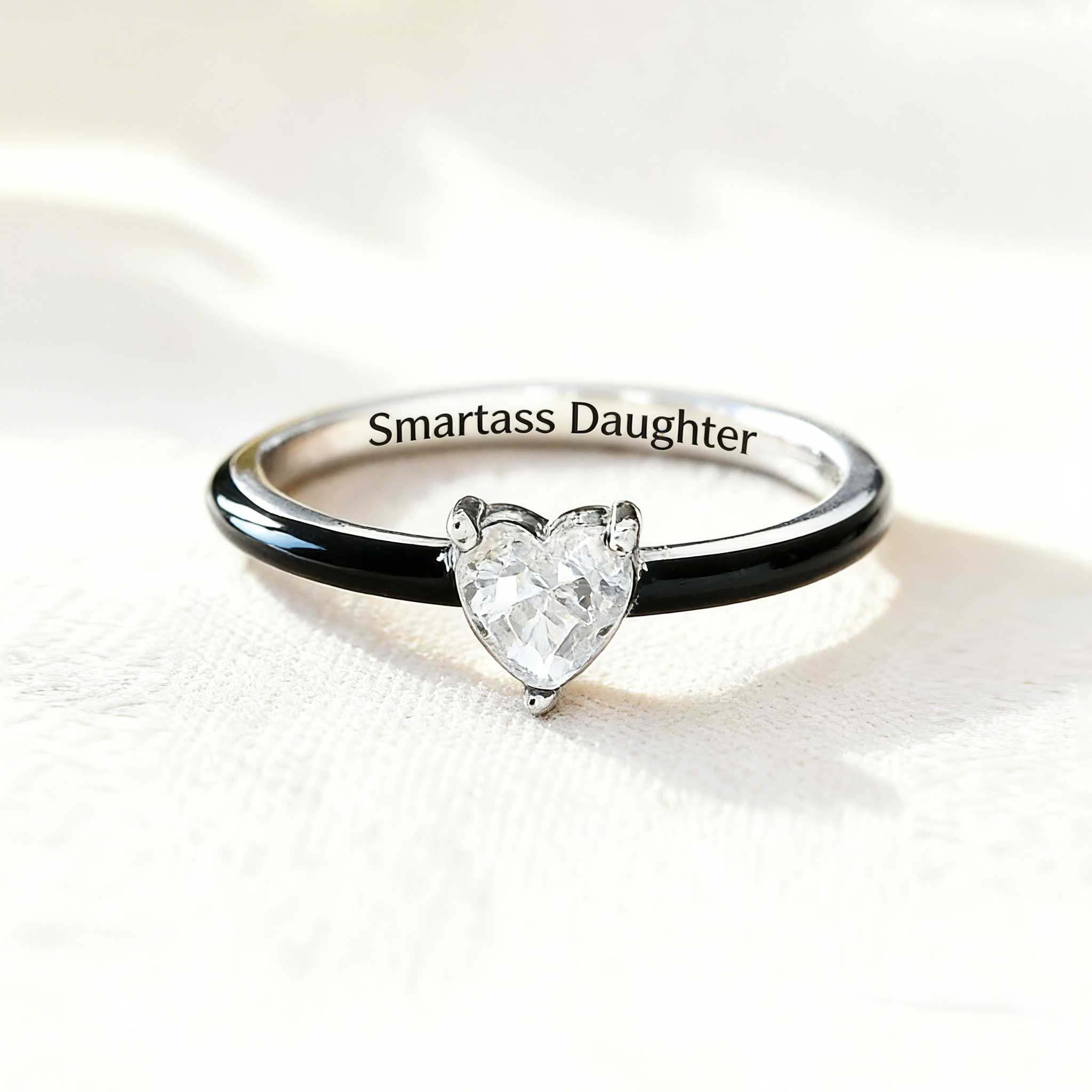 Like Mother Like Daughter Matching Black Enamel Heart Rings