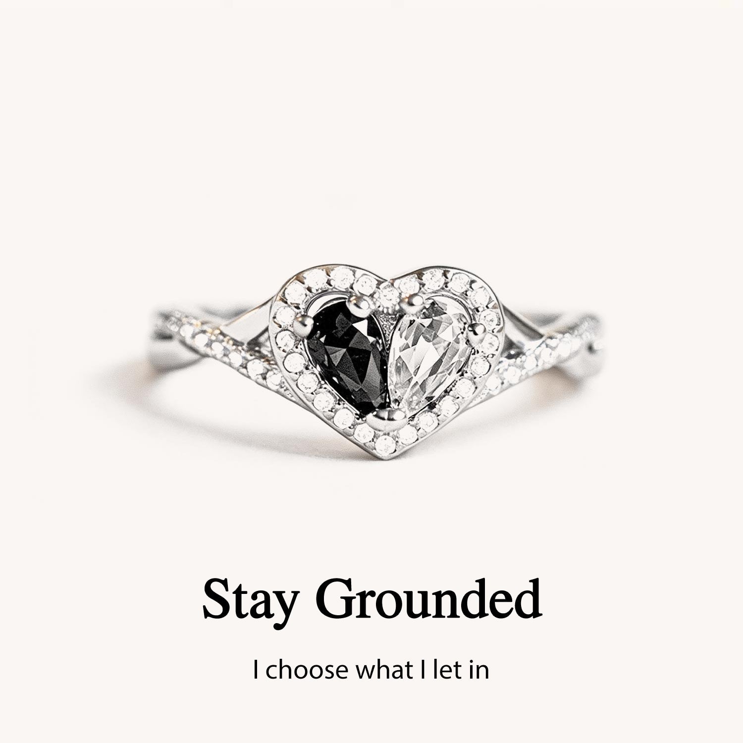 Self Reminder Black & Clear Heart Ring