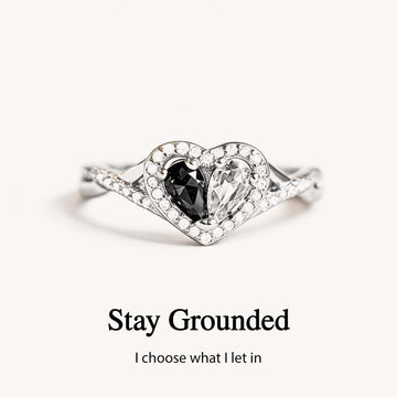 Self Reminder Black & Clear Heart Ring